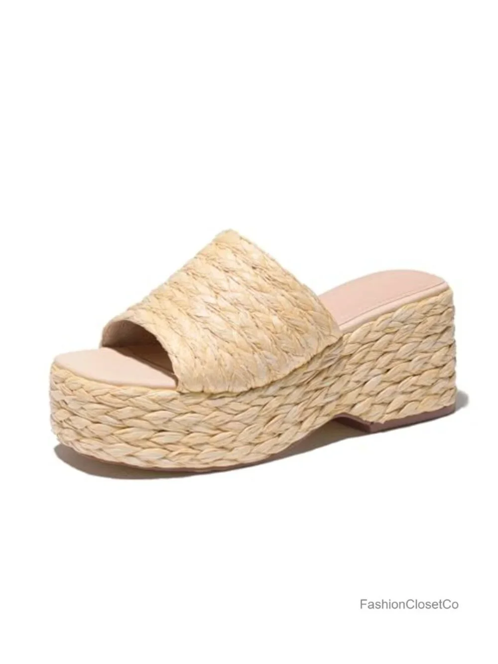Platform Espadrille Sandals, Slip On Wedges, Open Toe Beach Sandals with PU